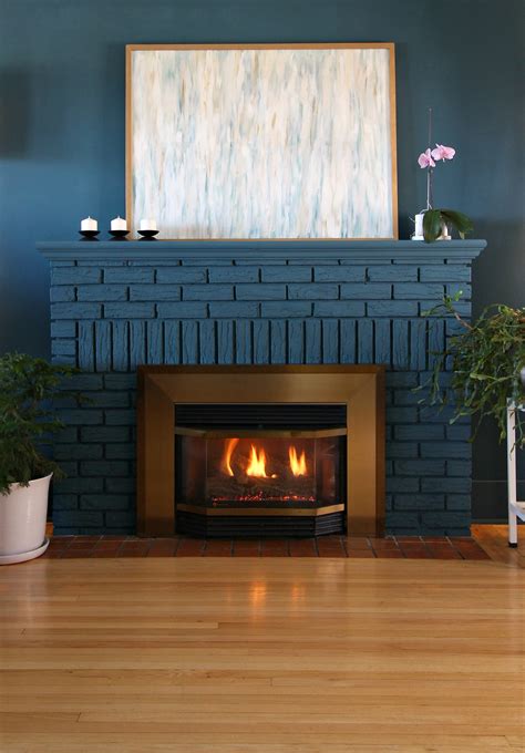 dark blue fireplace wall.